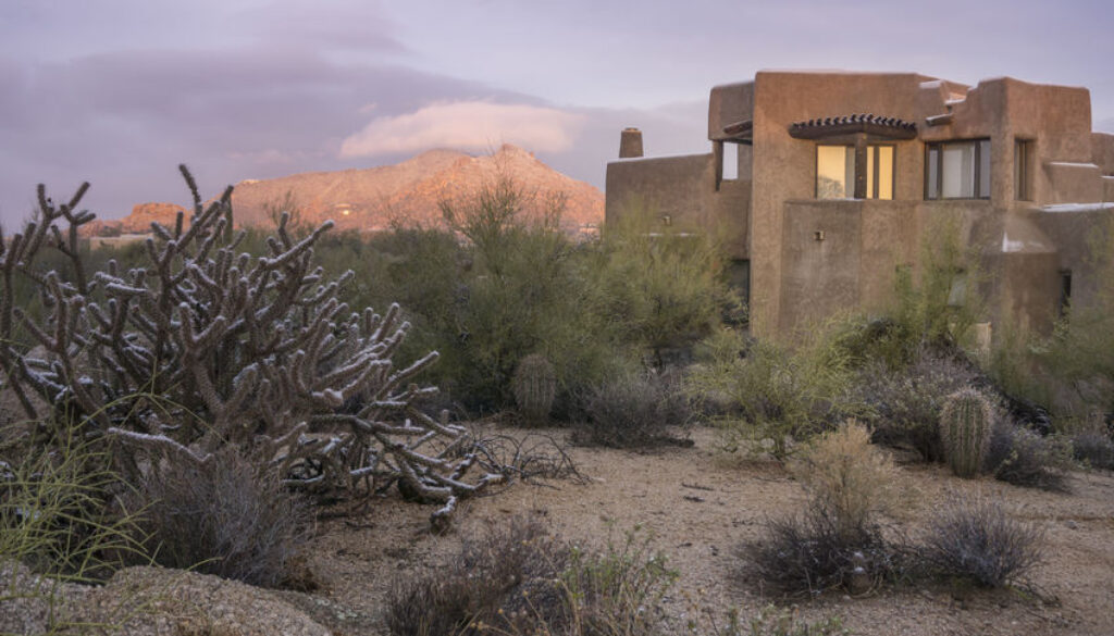38093265 - desert xeriscape design new home mountain background, arizona,usa