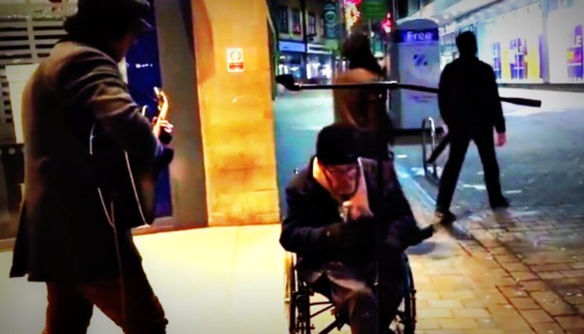 homeless man takes mic