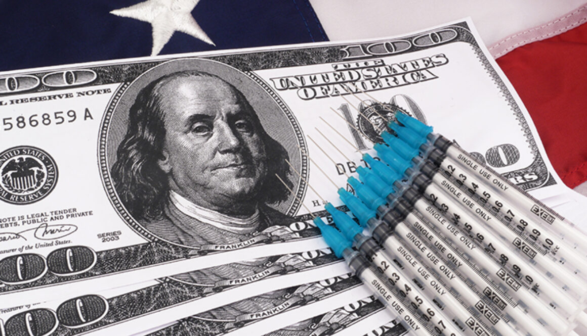 Piggy Bank Over American Flag