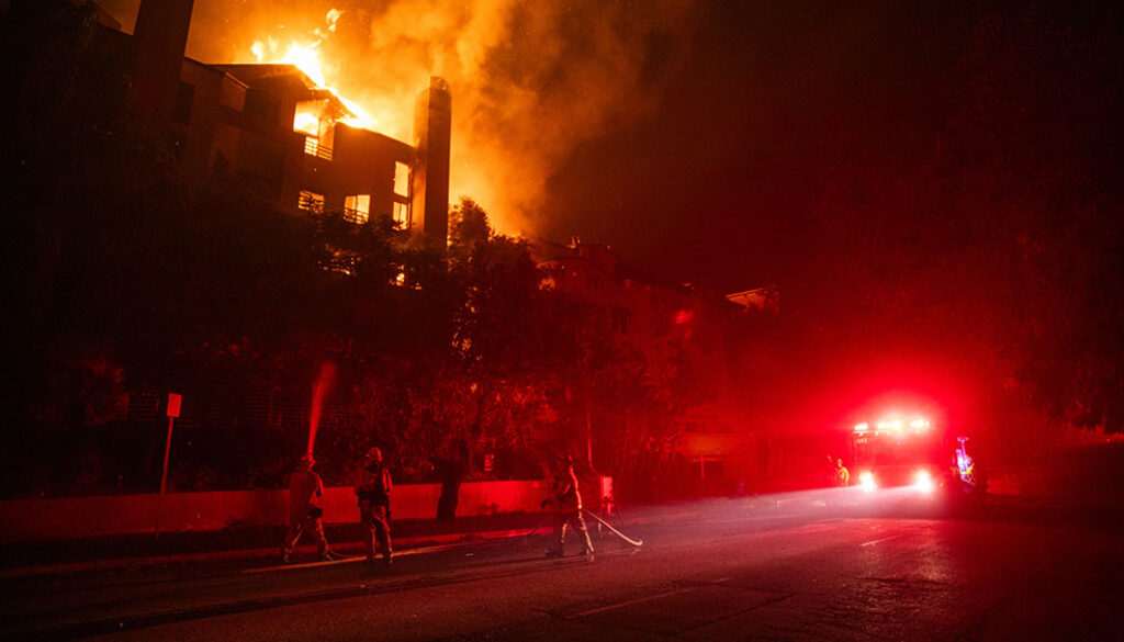 California-Wildfires-2025-Buring-Building-Firetruck-Firefighters